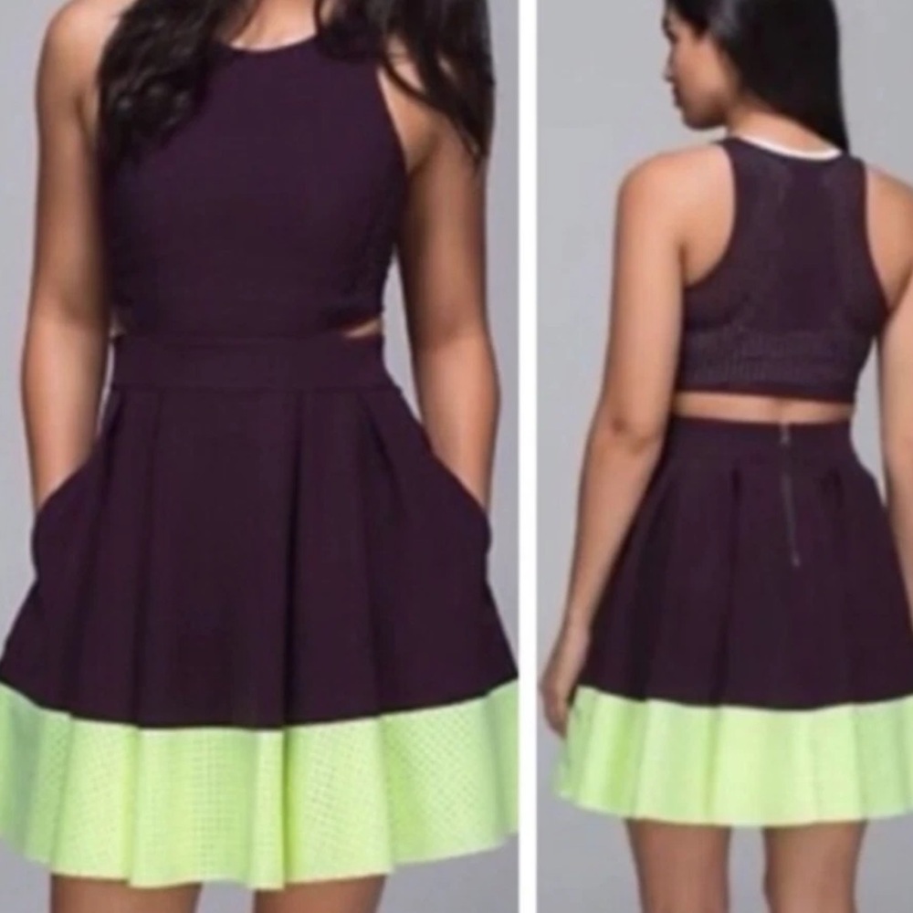 RARE Lululemon Away Dress Black Cherry/Clear Mint Mesh Cut-Out Tennis Athletic 2 - Picture 2 of 15
